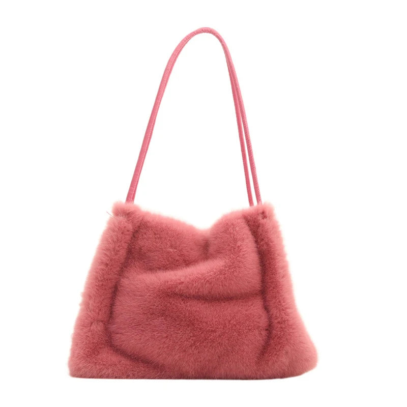 Female Autumn Winter Plush Handbag Versatile Solid Color Chain Crossbody Shopping Bag Women New Design Chain Messenger Bags