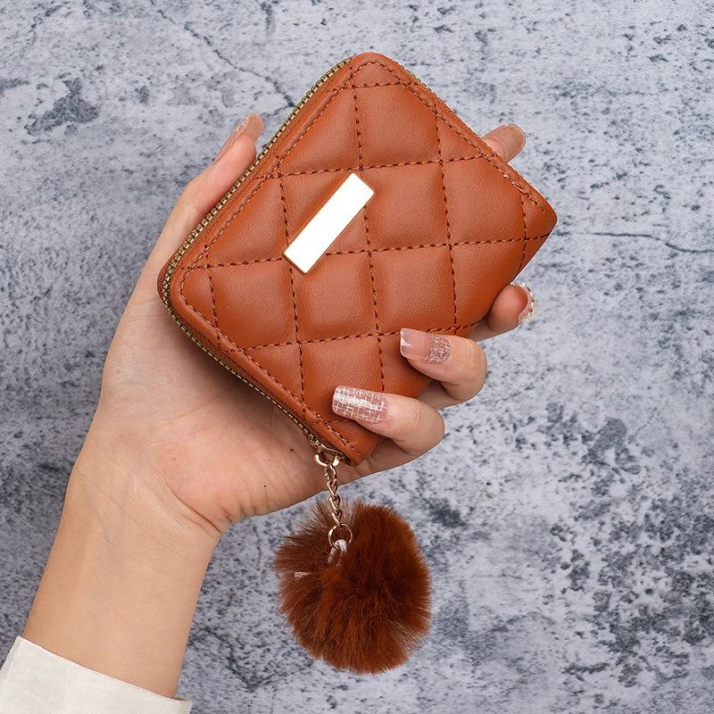 Ladies short purse 2024 new diamond embroidered iron hanging hair ball coin purse card leisure foreign trade package