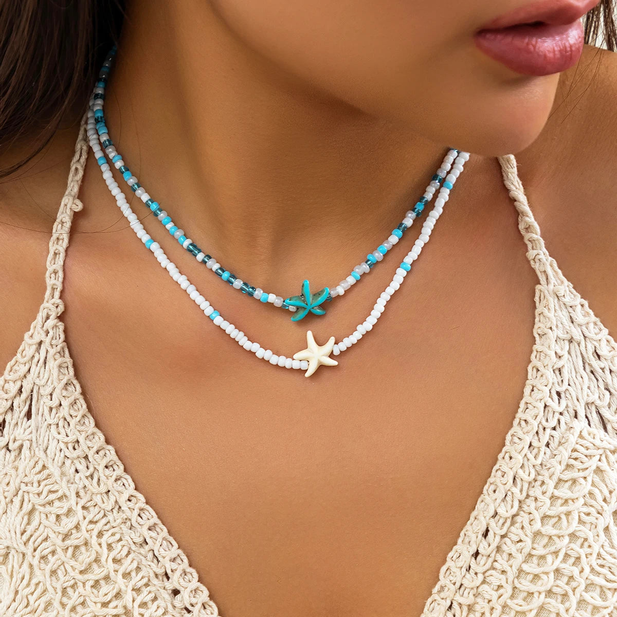 Layered Small Seed Beads Chains with Starfish Turtle Choker Necklace for Women Trendy Collar on Neck 2023 Fashion Jewelry Female