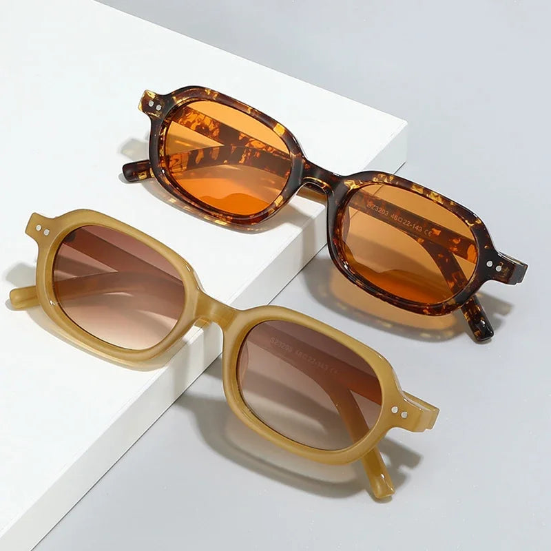 SO&EI Retro Small Oval Sunglasses Women Shades UV400 Fashion Rivets Men Jelly Color Gradient Punk Sun Glasses