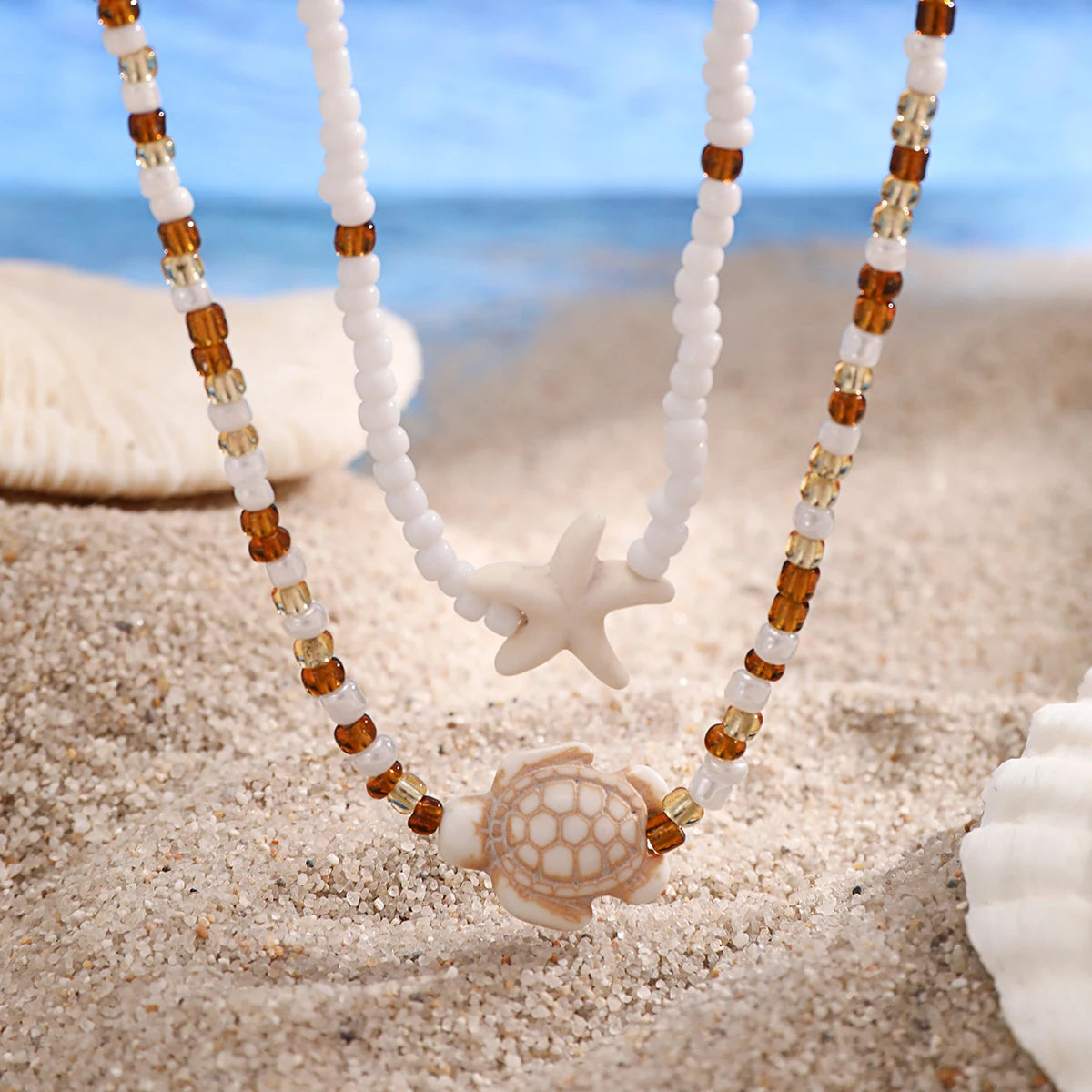 Layered Small Seed Beads Chains with Starfish Turtle Choker Necklace for Women Trendy Collar on Neck 2023 Fashion Jewelry Female