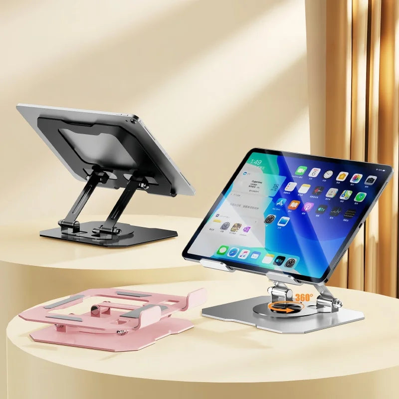 All-Metal Foldable 360° Rotatable Desktop Stand for Tablet & Phone, Hollow-Out Heat Dissipation Tablet Support Bracket