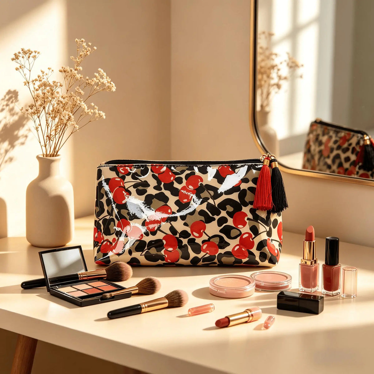 Travel Makeup Bag for Women, Portable Water-resistant Cosmetic Case Puffy Padded Make Up Organizer Pouch, Open Flat Toiletry Bag