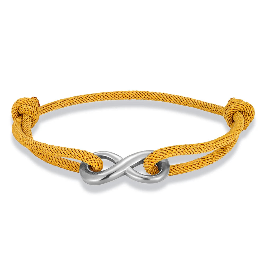 MKENDN Minimalist Stainless Steel Infinity Bracelet for Men Women Adjustable Rope Bracelet Couple Friendship Jewelry Gifts