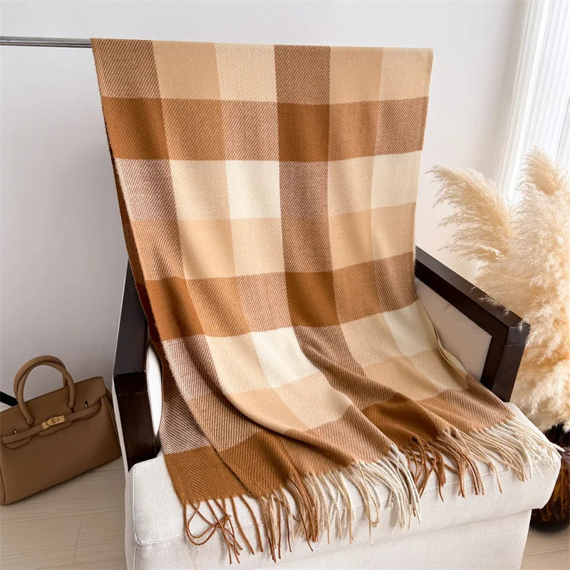 Luxury Brand Plaid Scarf Autumn Winter Women Warm Neckerchief Pashmina Lady Shawls and Wraps Casual Lattice Tassel Scarves