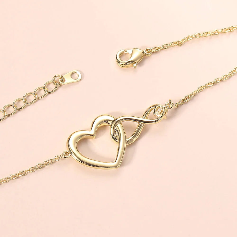 Heart Bracelet for Women Crystal Infinite Love Aesthetic Korean Gold Color Chain Bangles Wedding Accessories Bride Jewelry H058