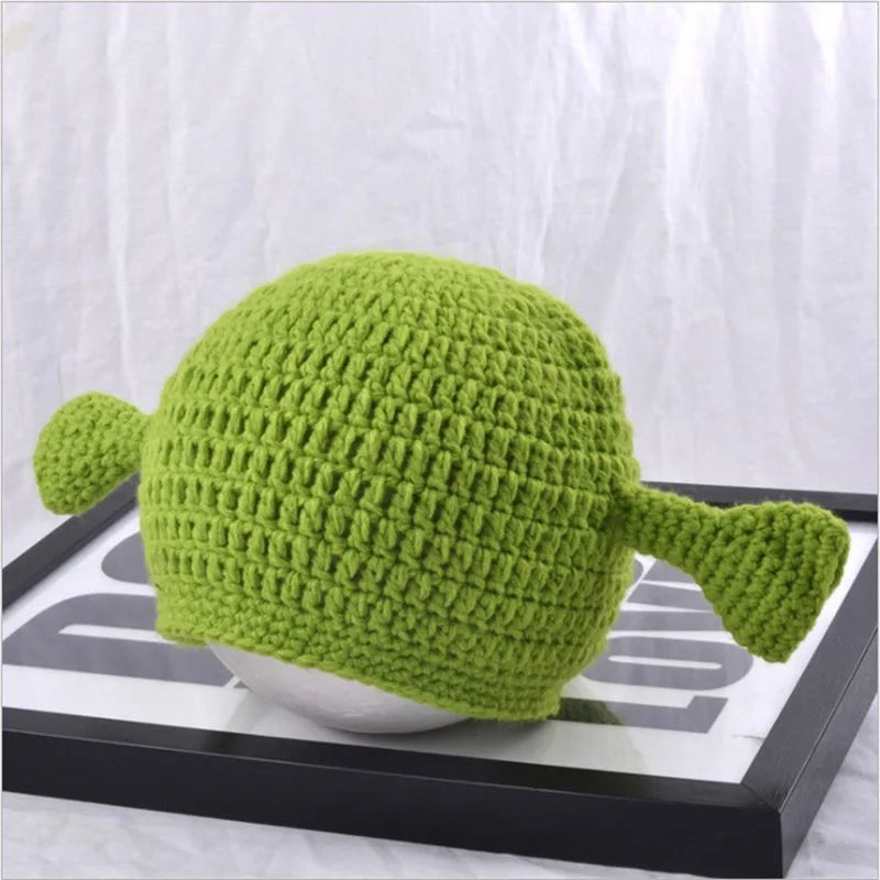 Unisex Balaclava Monster Shrek Hat Wool Winter Warm Knitted Hats  Green Funny Beanie Skullies Cap for Women Men Pure Handmade