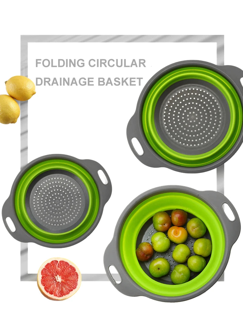 Drain Basket Silicone Vegetable Fruits Washing Drain Basket Folding Colander Strainer Collapsible Drainer Kitchen Tool