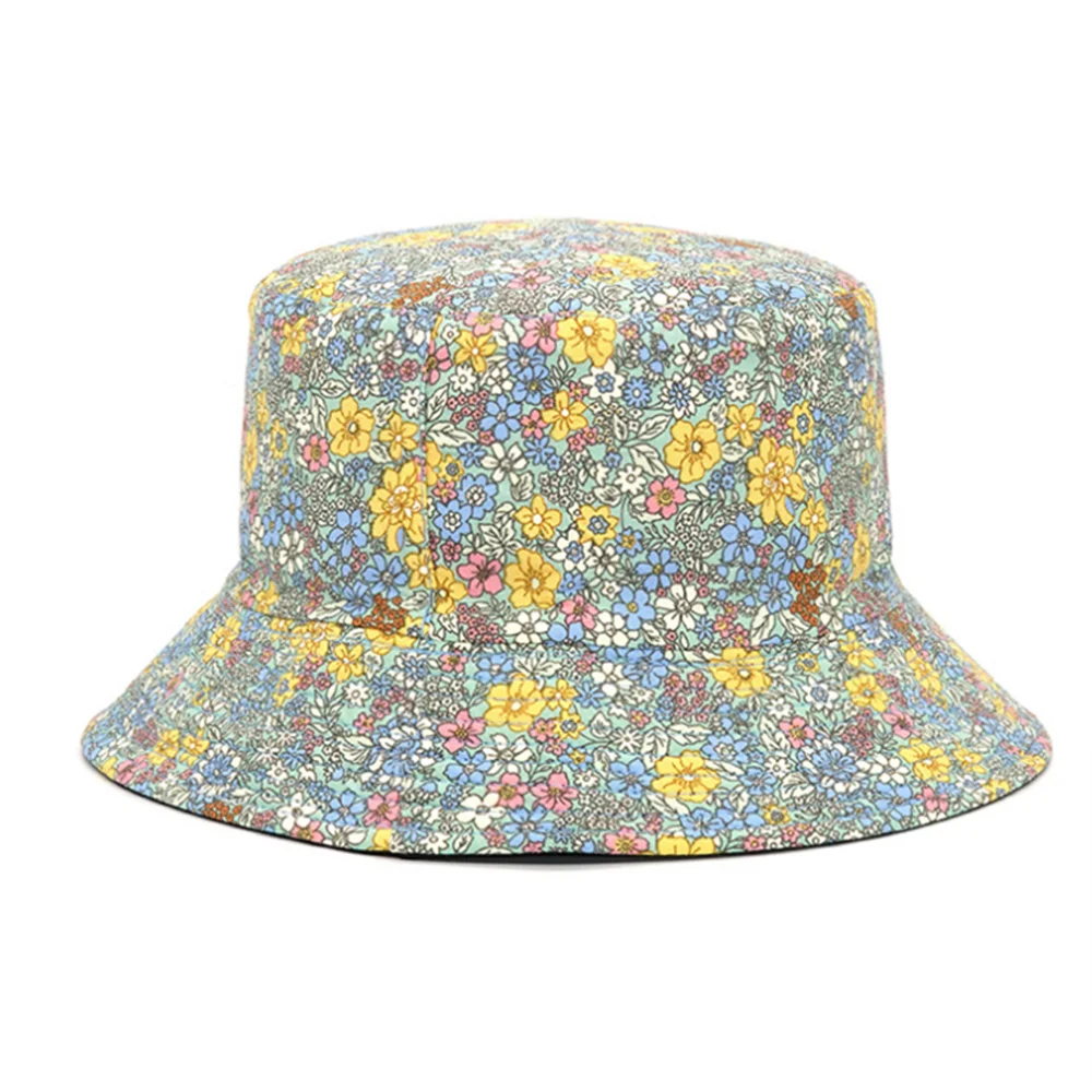 Spring and Summer Small Floral Print Bucket Hat Trend Flower Double-Sided Male Wild Basin  Sun  Woman Cap