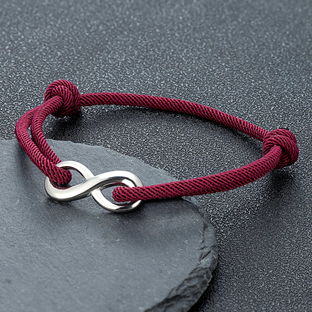 MKENDN Minimalist Stainless Steel Infinity Bracelet for Men Women Adjustable Rope Bracelet Couple Friendship Jewelry Gifts