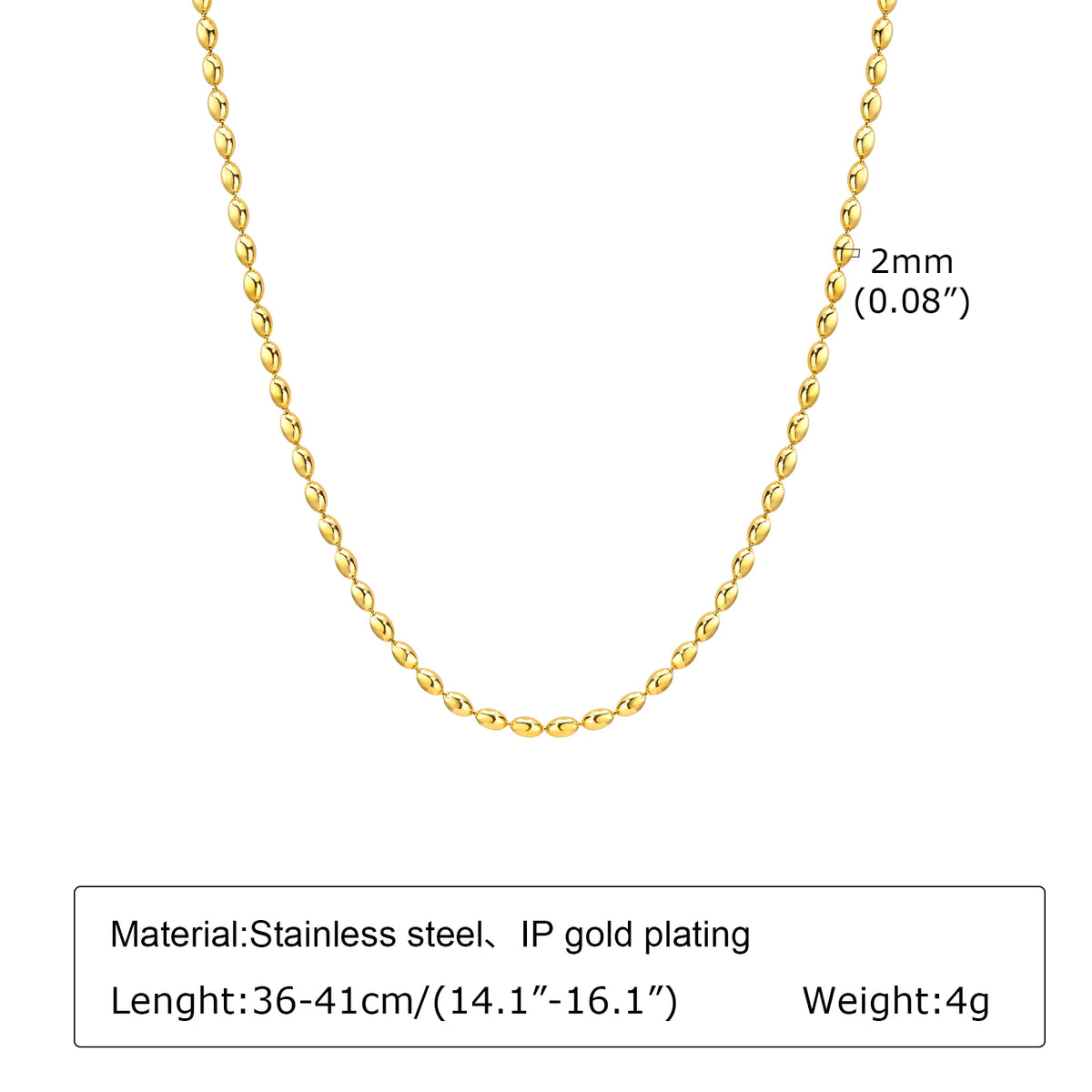 Women's Fashion Rugby Beads Chain Chokers Necklaces, Gold Color Stainless Steel Collar Necklace Gifts Jewelry To Girls Lover