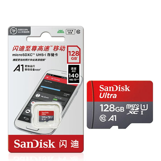 SanDisk Ultra 128GB microSDXC UHS-I card and retail package