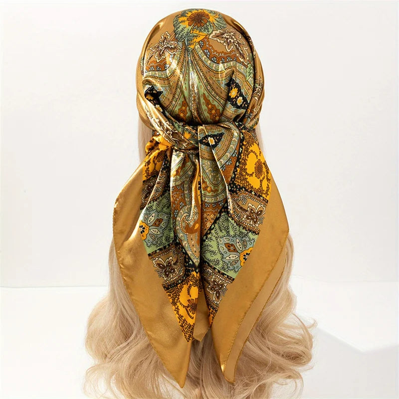 Luxury Brand Silk Satin Square Scarf Women Hijab Bandana Muslim Headscarves Shawl Wrap Ladies Headband Neckerchief Foulard 90cm