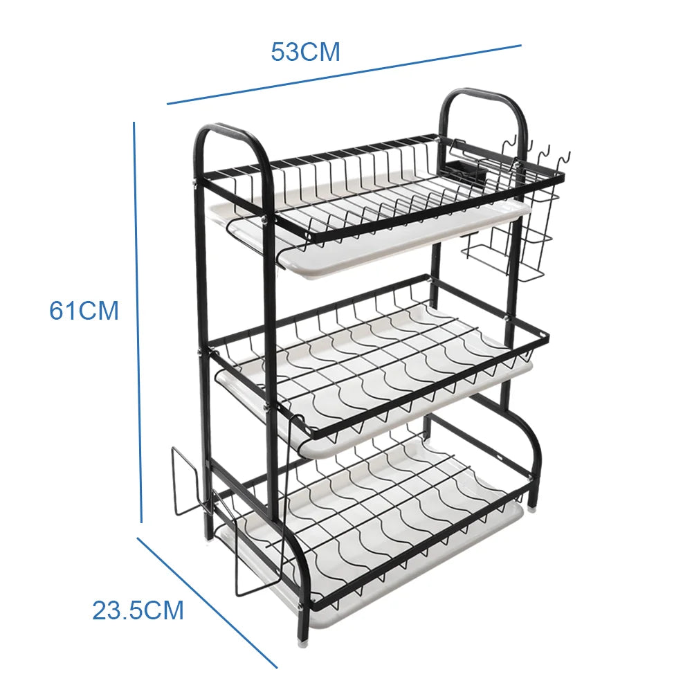 3 Tier Dish Organizer Dish Drying Rack Compact Kitchen Dish Rack Drainboard Set Large Rust-Proof Dish Drainer Kitchen Dish Drain