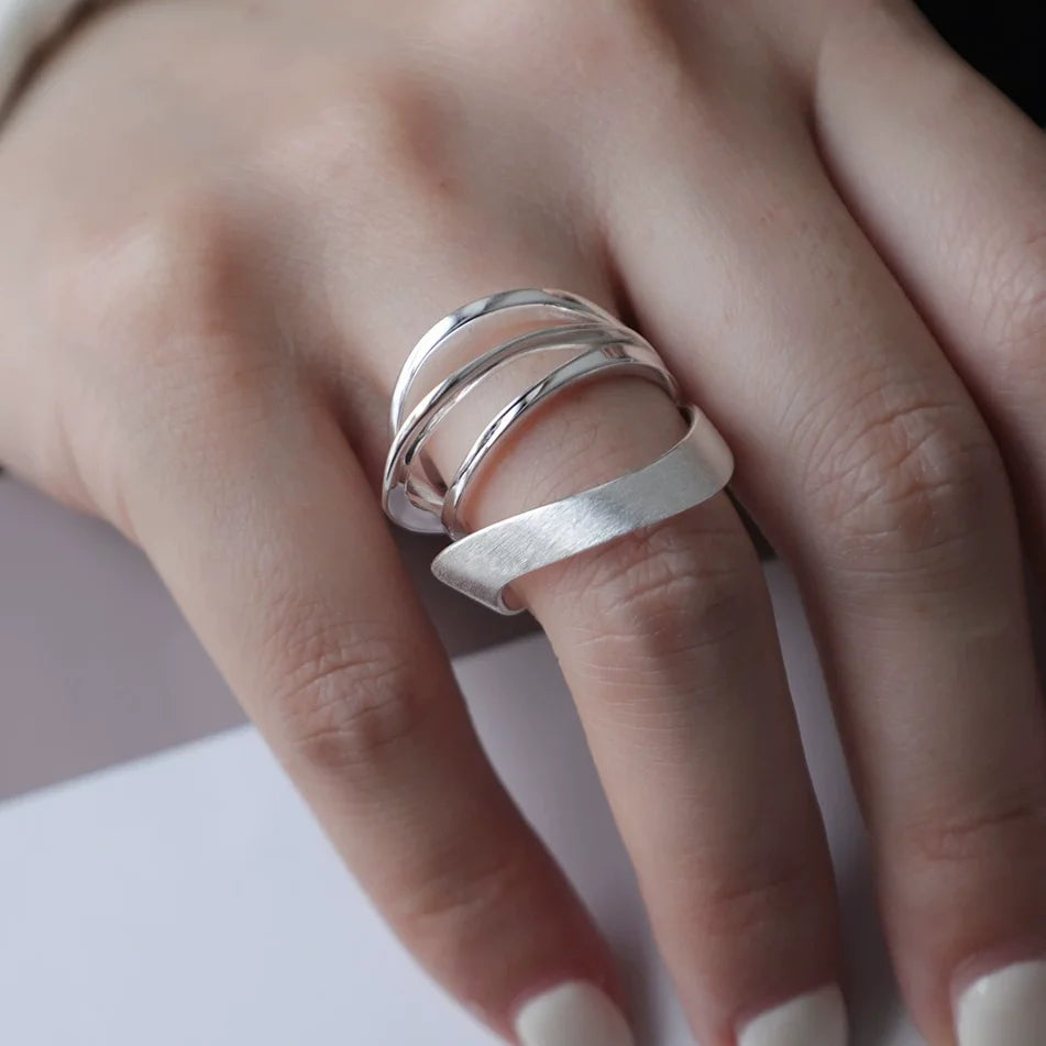Sam Panda 925 Sterling Silver Rings For Women Men Fine Jewelry Finger Adjustable Open Wing Shape Ring For Party Birthday Gift
