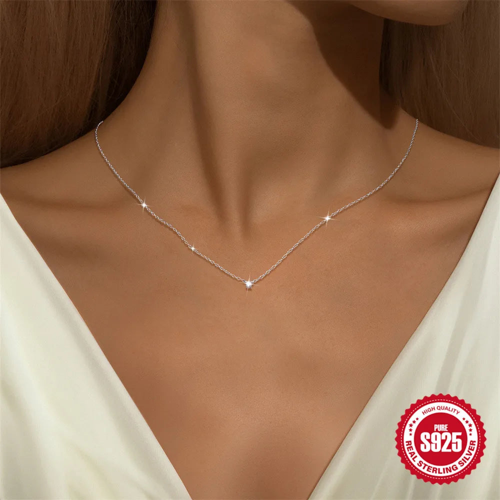 CANNER 2/3/4mm Moissanite Pendant Necklaces 925 Sterling Silver Necklace Chain For Women Ins 18K Gold Classic Minimalism Jewelry