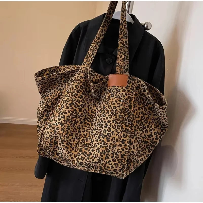 Vintage Leopard Print Women's Handbag Fashion Large Capacity Leopard Print Canvas Bag Underarm Bag Large Shopping Bag Women' Bag