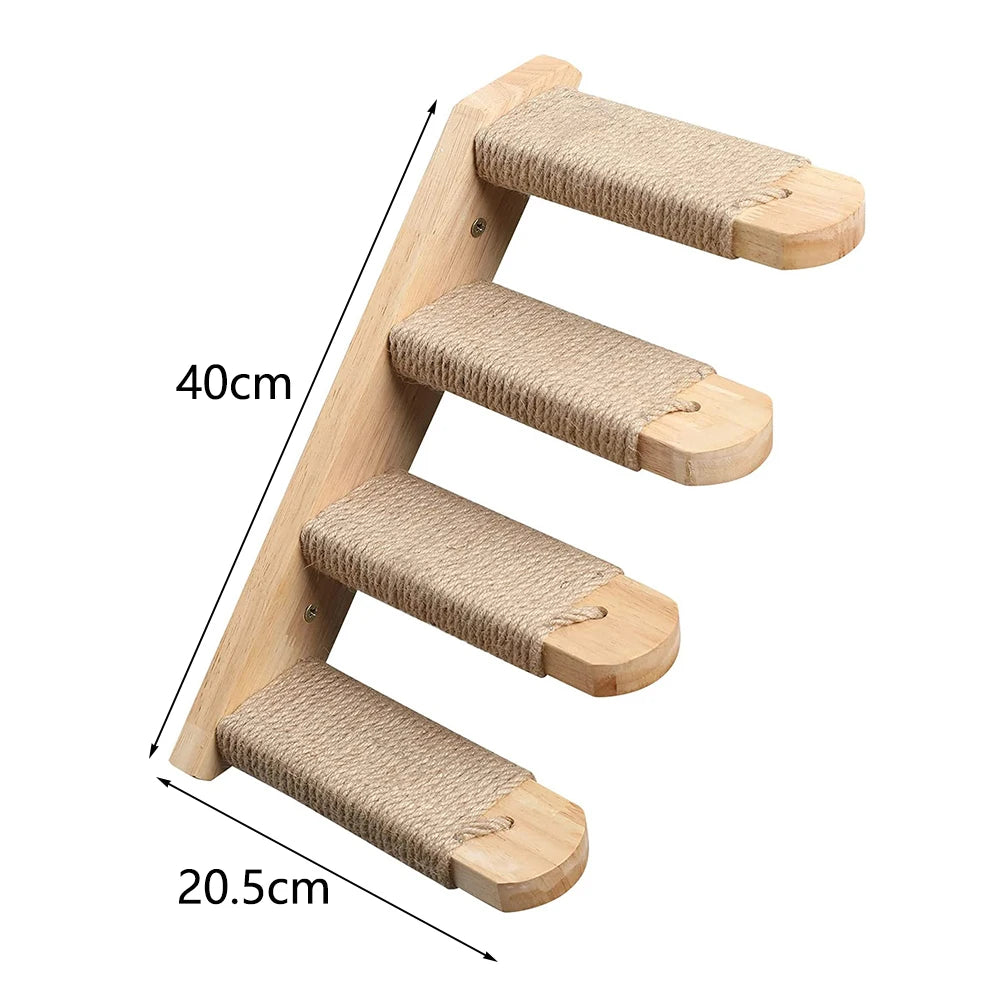 Cat Climbing Stairs Wall Mounted Steps Made of Wood and Sisal Rope Scratching Ladder Pet Furniture for Indoor Cats Playing Sleep