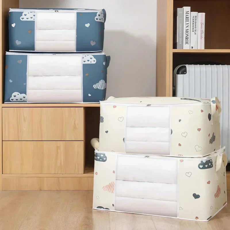 50/70L Foldable Large Capacity Clothes Quilt Storage Bag Moisture Dust Proof Organizer with Zipper for Home Closet Storage