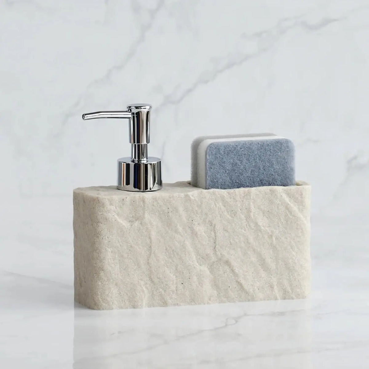 Kitchen Soap Dispenser with Sponge Holder, 2-in-1 Resin Stone Texture Dish Soap Pump and Caddy Organizer for Kitchen
