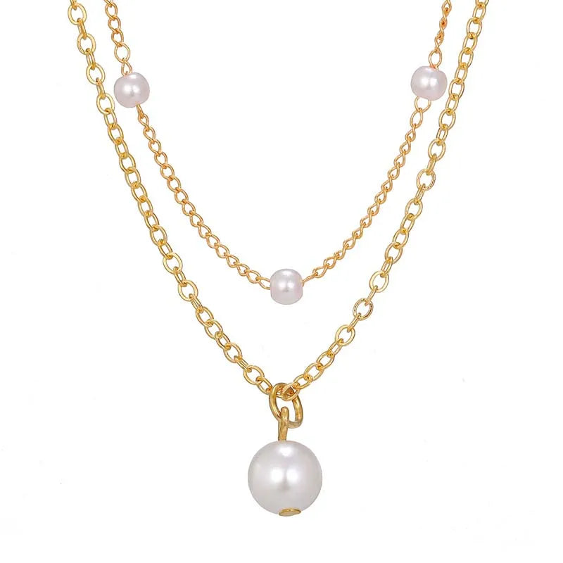 2026 New Fashion Gold Color Pearl Choker Necklace For Women Girl Simple Double Layer Neck Chain Necklace Jewelry Gift