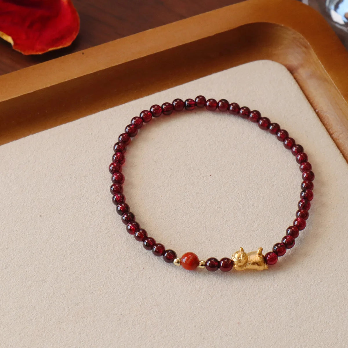 2026 3MM Garnet Bracelet with Aqua Jade & Agate, Gold Plated Stackable Beaded Bracelets for Women, Healing Crystal Gift 1420
