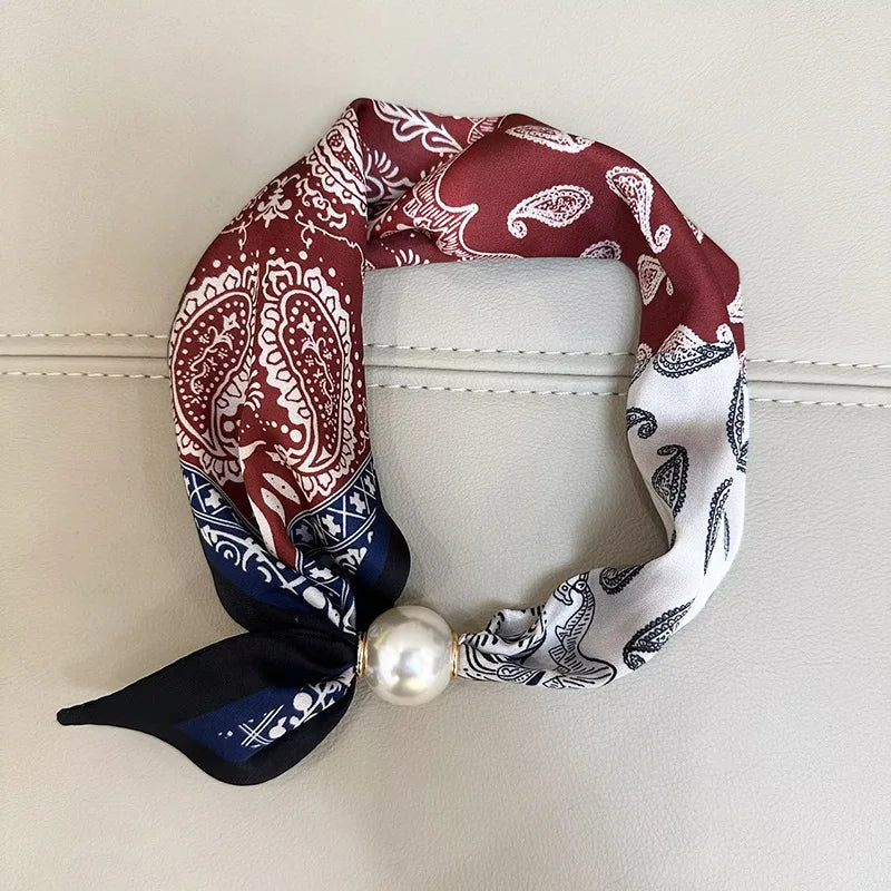 1/2PCS Elegant Pearl Tail Magnetic Clasp Scarf Summer New Versatile Breathable Fashion Artistic Accessory Neck Wrap Scarves