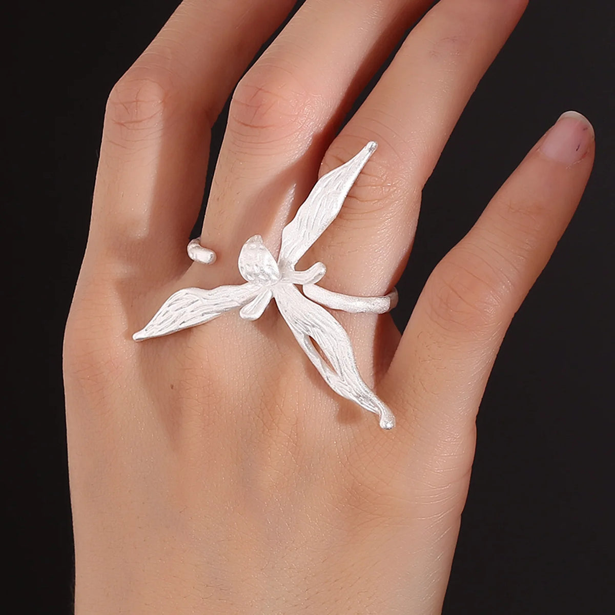 Sam Panda 925 Sterling Silver Rings For Women Men Fine Jewelry Finger Adjustable Open Wing Shape Ring For Party Birthday Gift