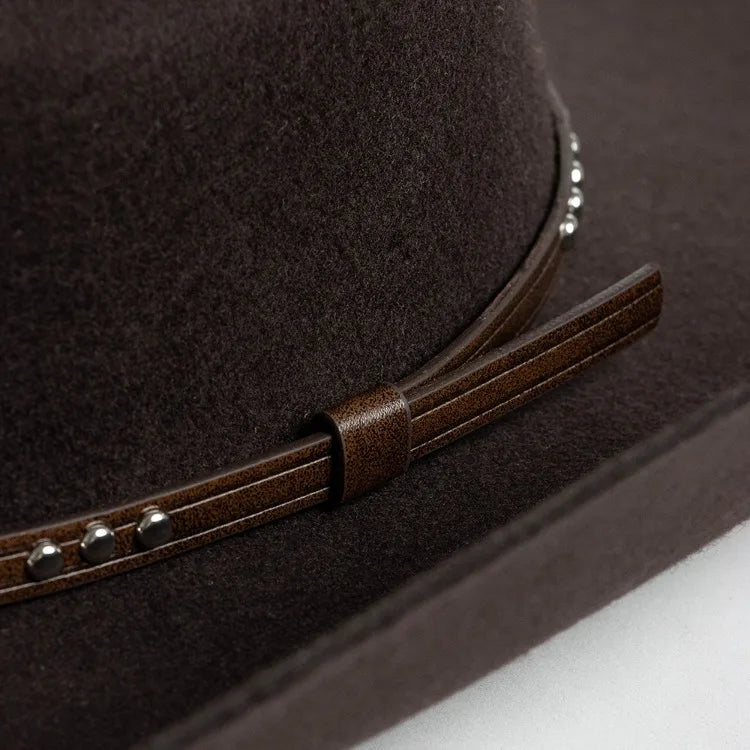 USPOP Autumn Winter Western Cowboy Hat Unisex Casual Studded Wool Felt Hat with Belt  Large Size Fedora Available in Sizes S-XL