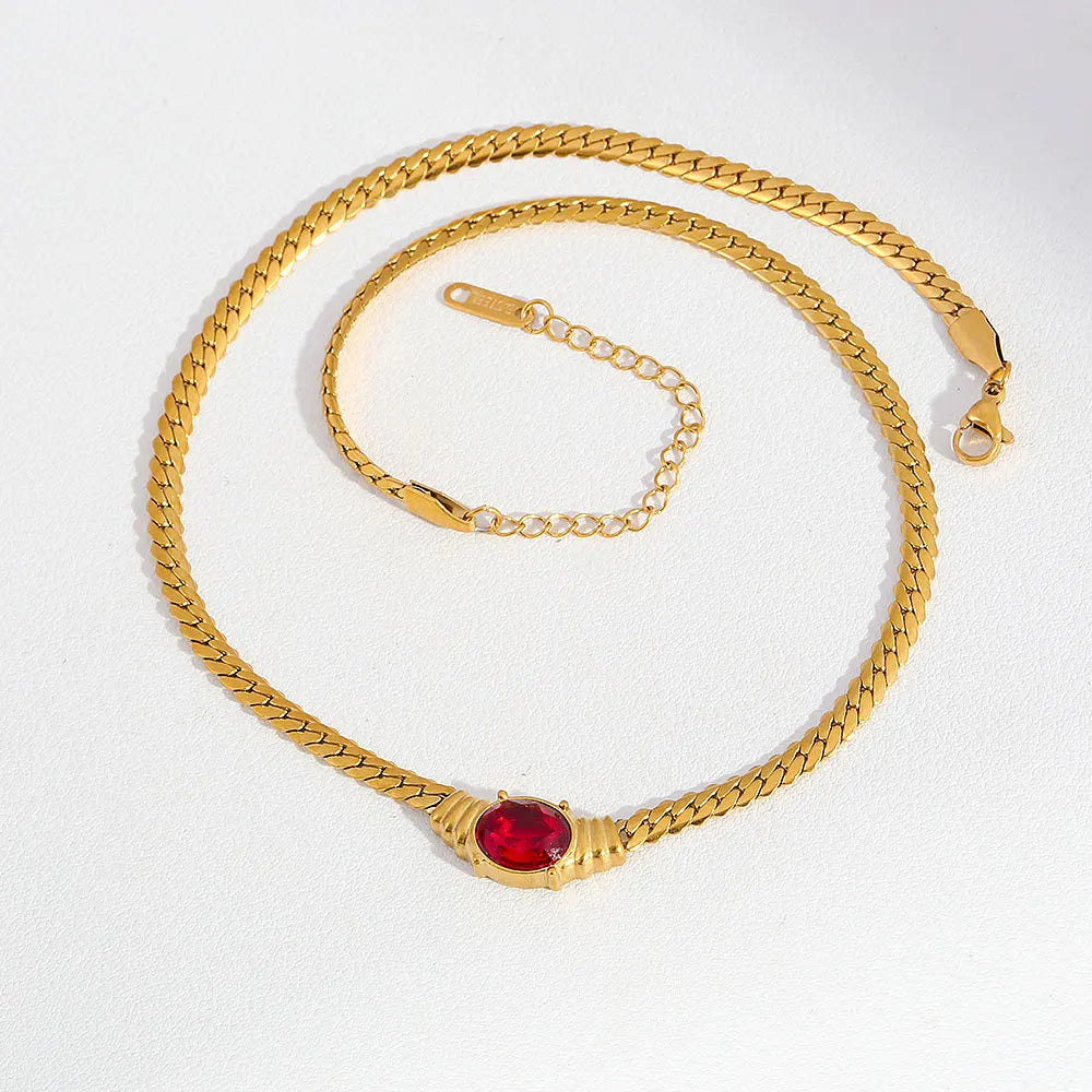 Women Luxury Jewelry Egg Shape Gemstone Necklace Stainless Steel Necklace for Women