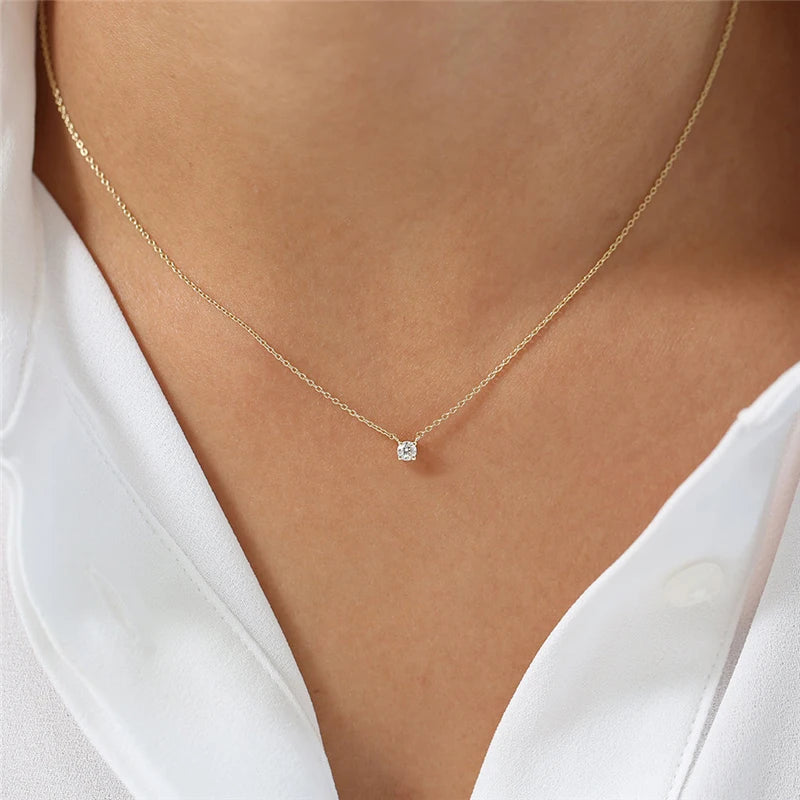 CANNER New 925 Sterling Silver Mini Zircon Pendant Necklaces Chain For Women Necklace Chains Fine Jewelry Gift Collares подвеска