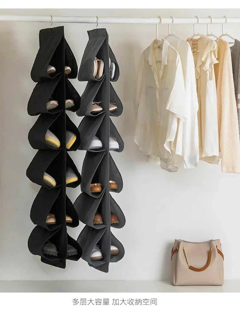Shoe Storage Hanging Bag 12 Compartments Shoe Storage Hanging Bag Home Wardrobe Non-woven Multi-layer Storage Storage Shoe Bag