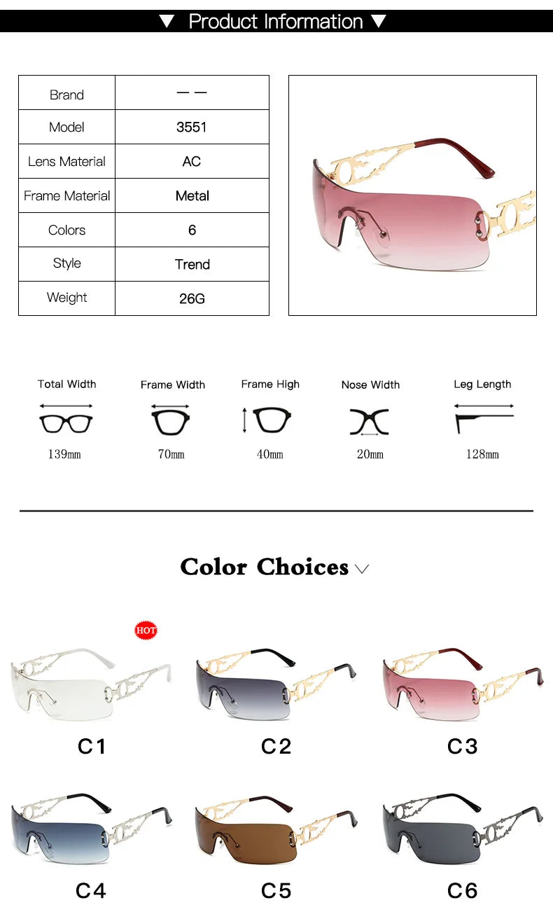 New Fashion Rimless Y2K Sunglasses Women Men 2026 High Quality Trending Product Rave Party Festival Oculos De Sol UV400
