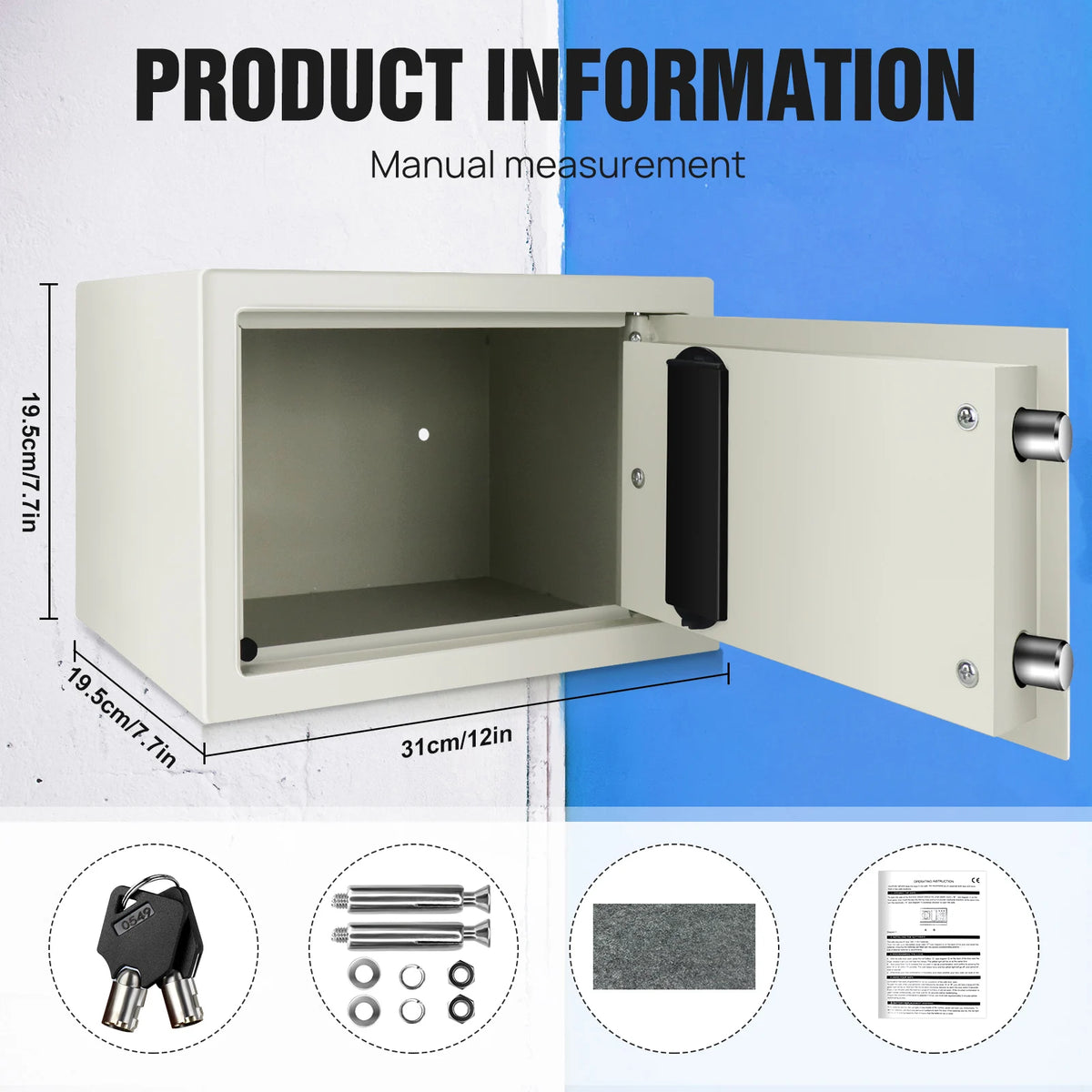 Safe Box Digital Security Steel Case with Electronic Password & Key for Home,Office (4.6/8.5/16L,Black/Grey/White)