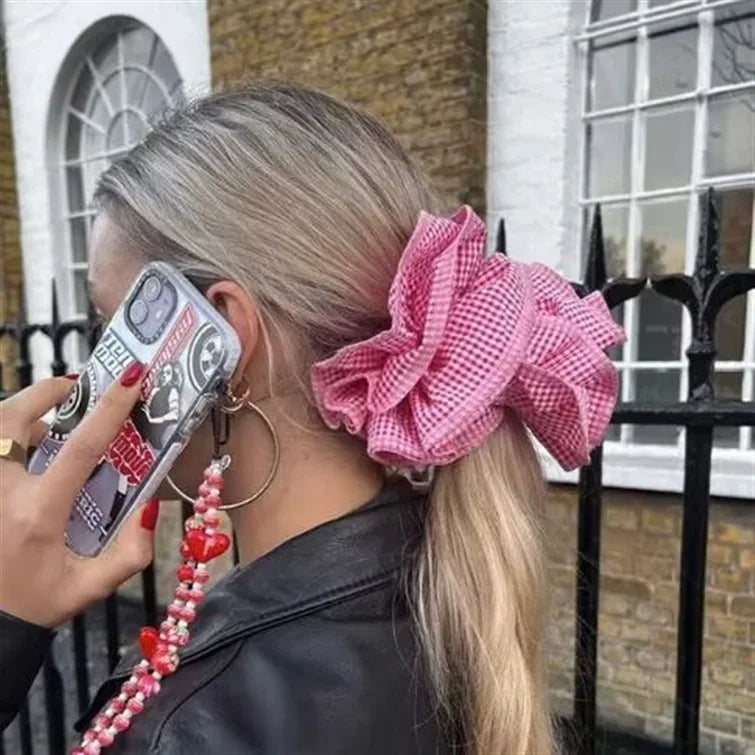 Small Design Hair Scrunchies For Woman Summer Cute Four Layer Plaid Headwear Pure Cotton Edge Extra Large Intestinal Hair Loop