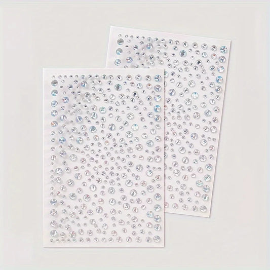 Rhinestone face jewel sticker sheets with round multicolor gems, two-pack