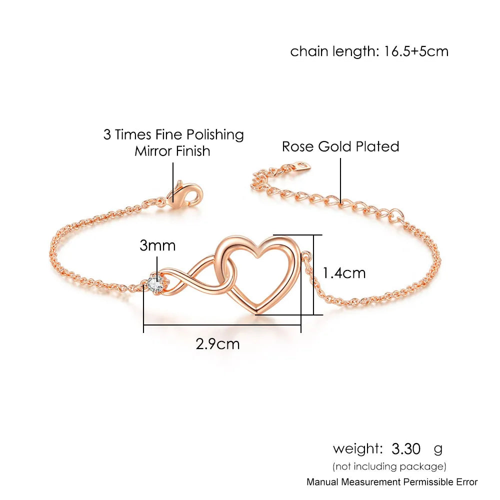 Heart Bracelet for Women Crystal Infinite Love Aesthetic Korean Gold Color Chain Bangles Wedding Accessories Bride Jewelry H058