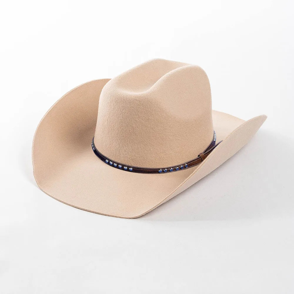 USPOP Autumn Winter Western Cowboy Hat Unisex Casual Studded Wool Felt Hat with Belt  Large Size Fedora Available in Sizes S-XL