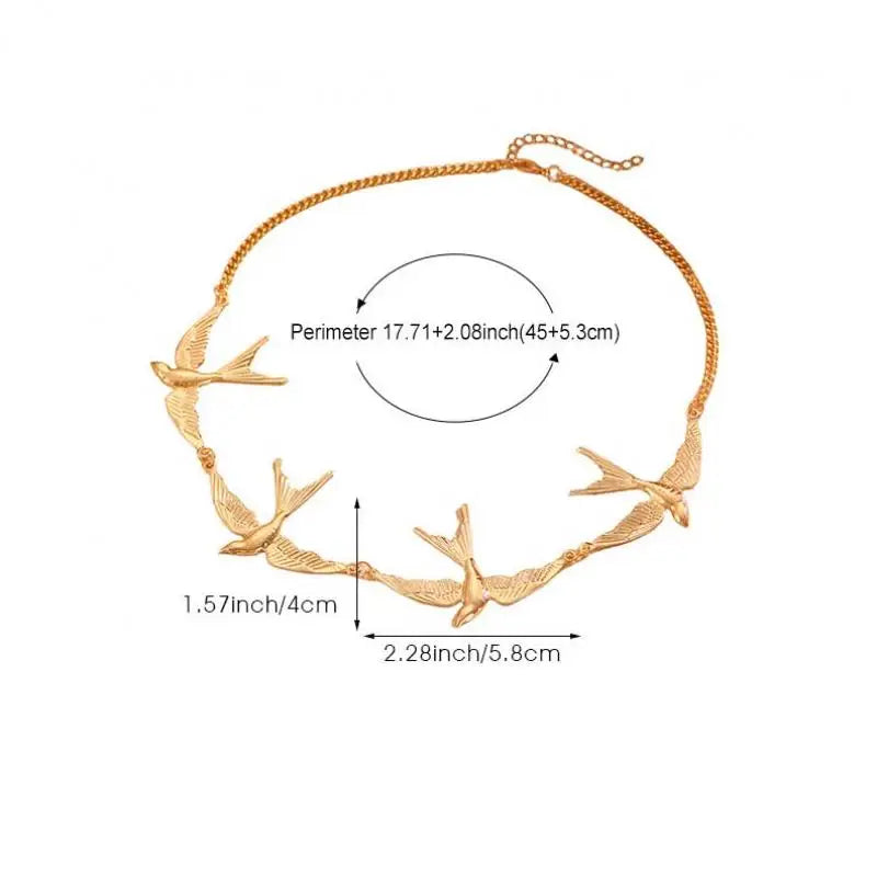 Hiphop Punk Gold Color Little Swallow Necklace for Women Exaggerated Splicing Chain Short Necklace Wedding Party Jewelry Gifts