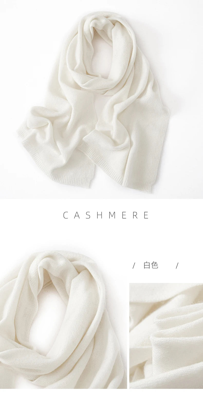 Soft 100% Cashmere Scarf for Autumn and Winter, Women's Knitted Warm Neck Protection Scarf 160*25CM