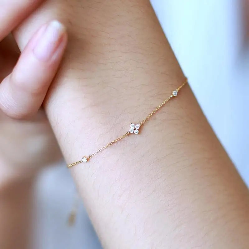925 Sterling Silver Electroplated 18K Gold Inlaid Zirconia Flower Jewelry Bracelet for Women ExquisiteHigh-quality Party Wedding