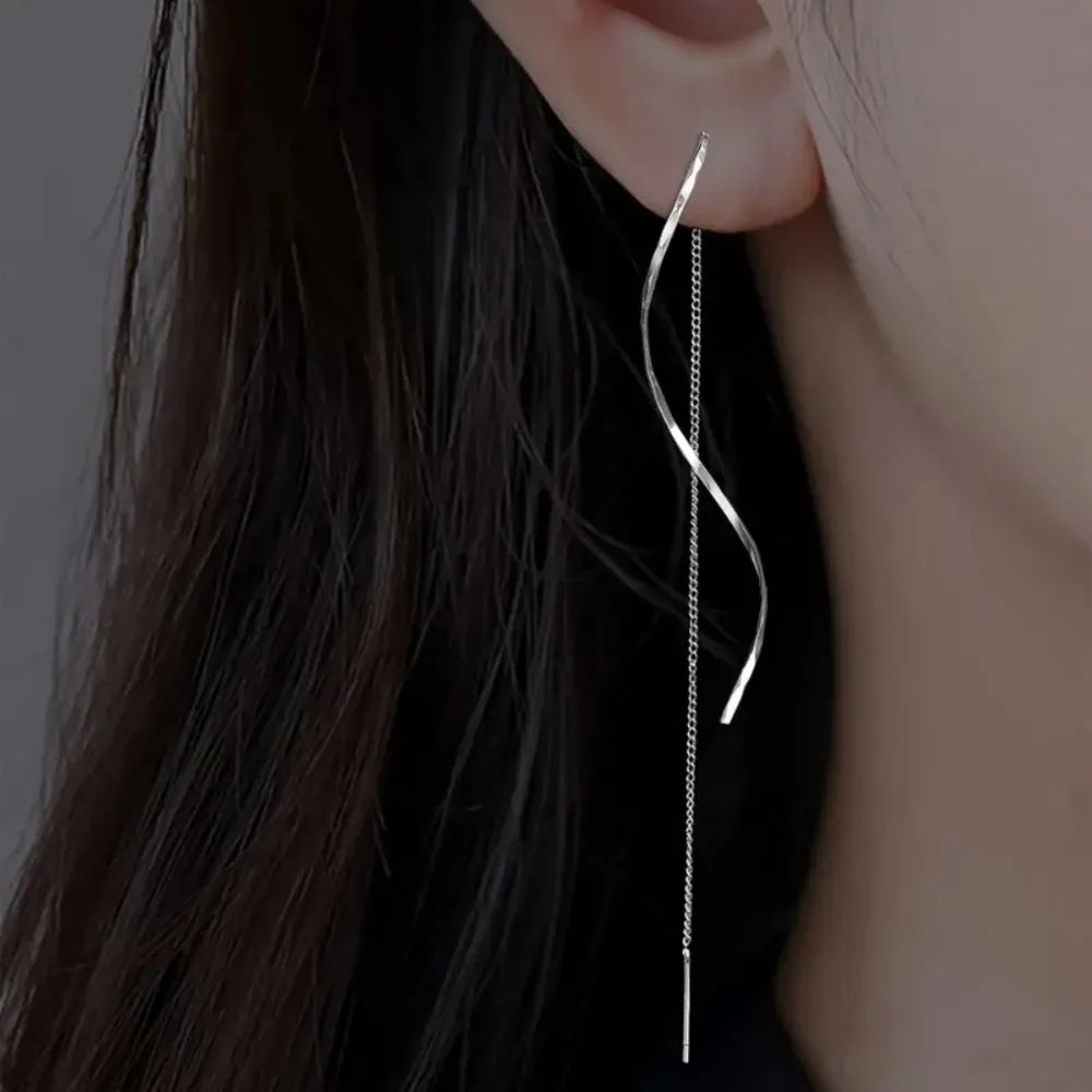 New Temperament Wavy Long Drop Dangle Ear Line Earrings for Women Classic Spiral Stainless Steel Korea Earring Jewelry Gift