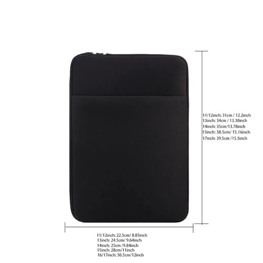 Black padded laptop inner bag for 11–17 inch with zippered sleeve design