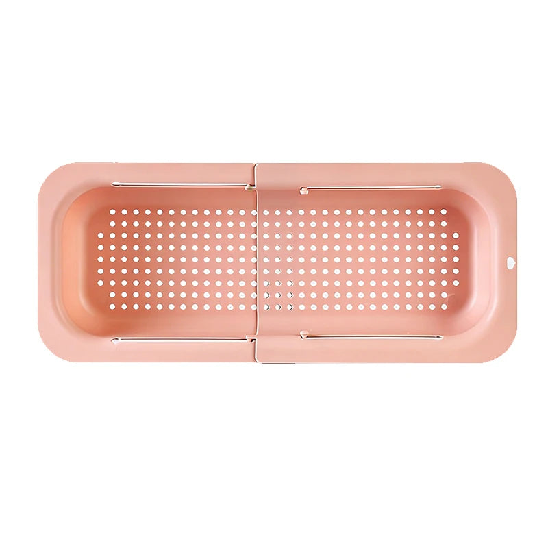 Extendable Over The Sink Colander Strainer Basket for Washing Vegetables Fruits Draining Pasta Drying Dishes Home Kitchen Tool