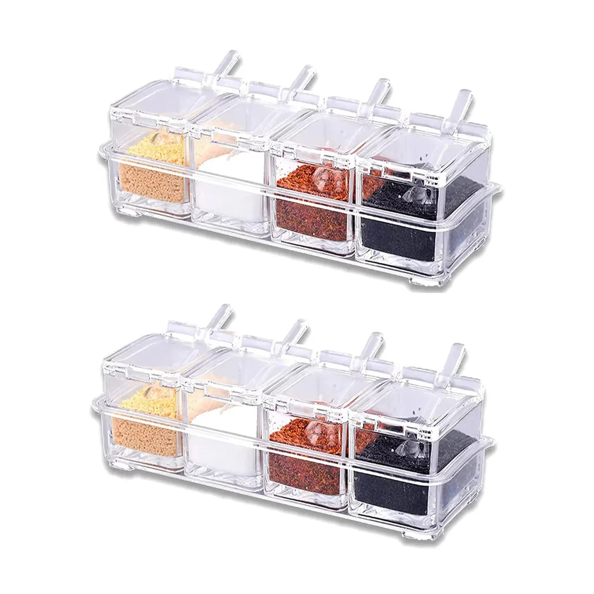Kitchen Spice Pot 4 Transparent Seasoning Boxes with Cover and Spoon for Storage Containers Seasoning Cans Acrylic Seasoning Box