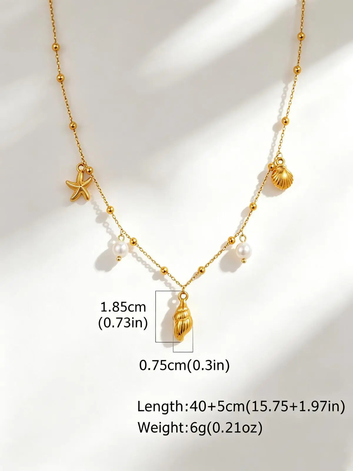 18K Gold Plated Pearl, Shell, Conch, Starfish Summer Beach Necklace for Women, Stainless Steel Waterproof Charm Jewelry
