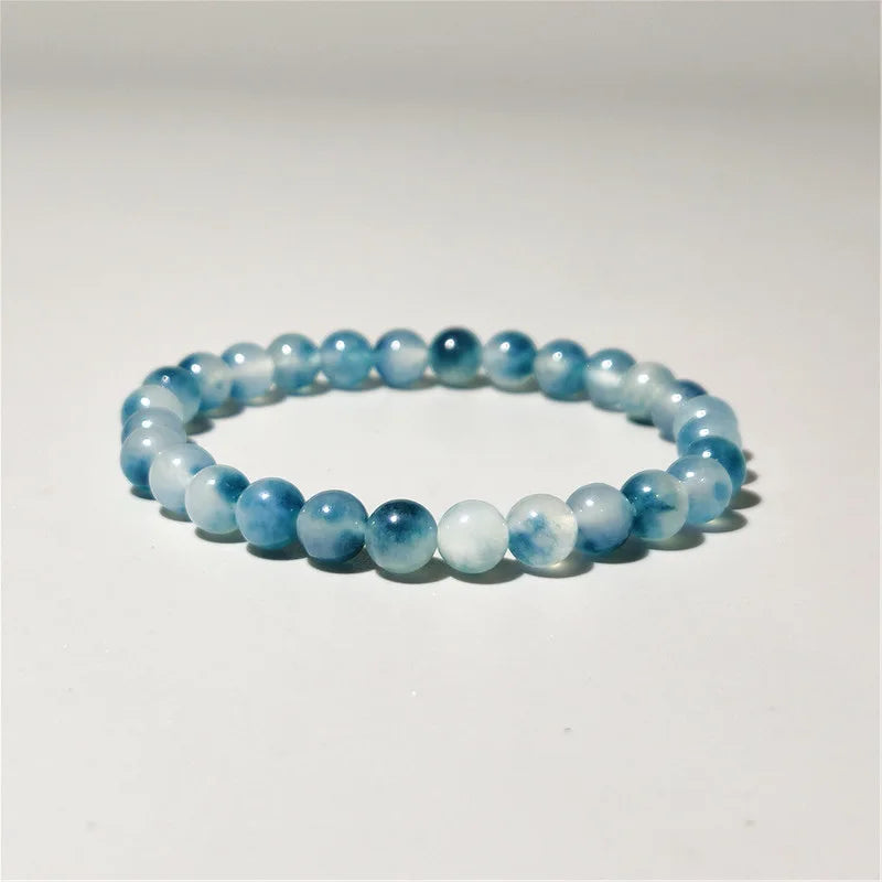 6/8/10/12mm Natural Blue Chalcedony Jasper Jade Bracelets Classic Men Women Buddha Bracelets Minimalist Yoga Meditation Jewelry