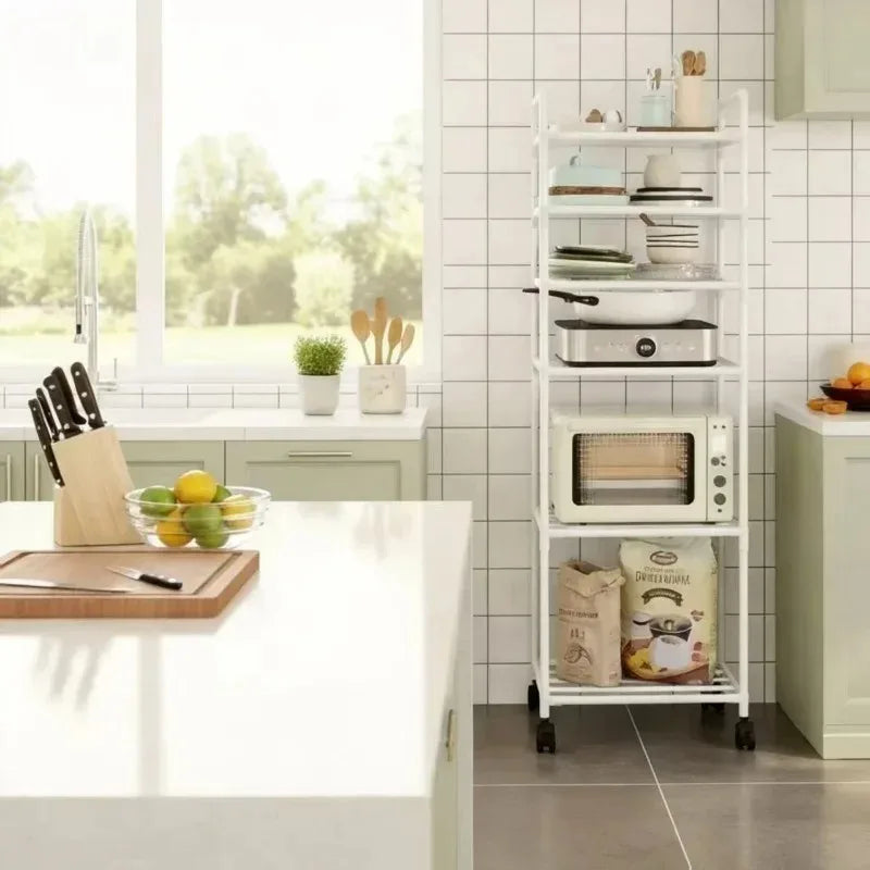 Kitchen mobile storage cart, multi-layer floor rack, dish refrigerator organizer refrigerator organizer