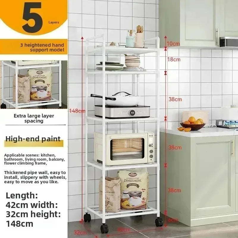 Kitchen mobile storage cart, multi-layer floor rack, dish refrigerator organizer refrigerator organizer