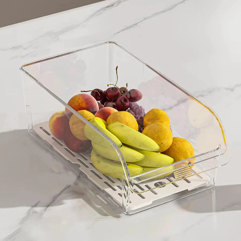 Refrigerator Organizer Bins - Clear Plastic Container Drawer for Egg Vegetable Fruit Snack Drink Food, Organization Storage